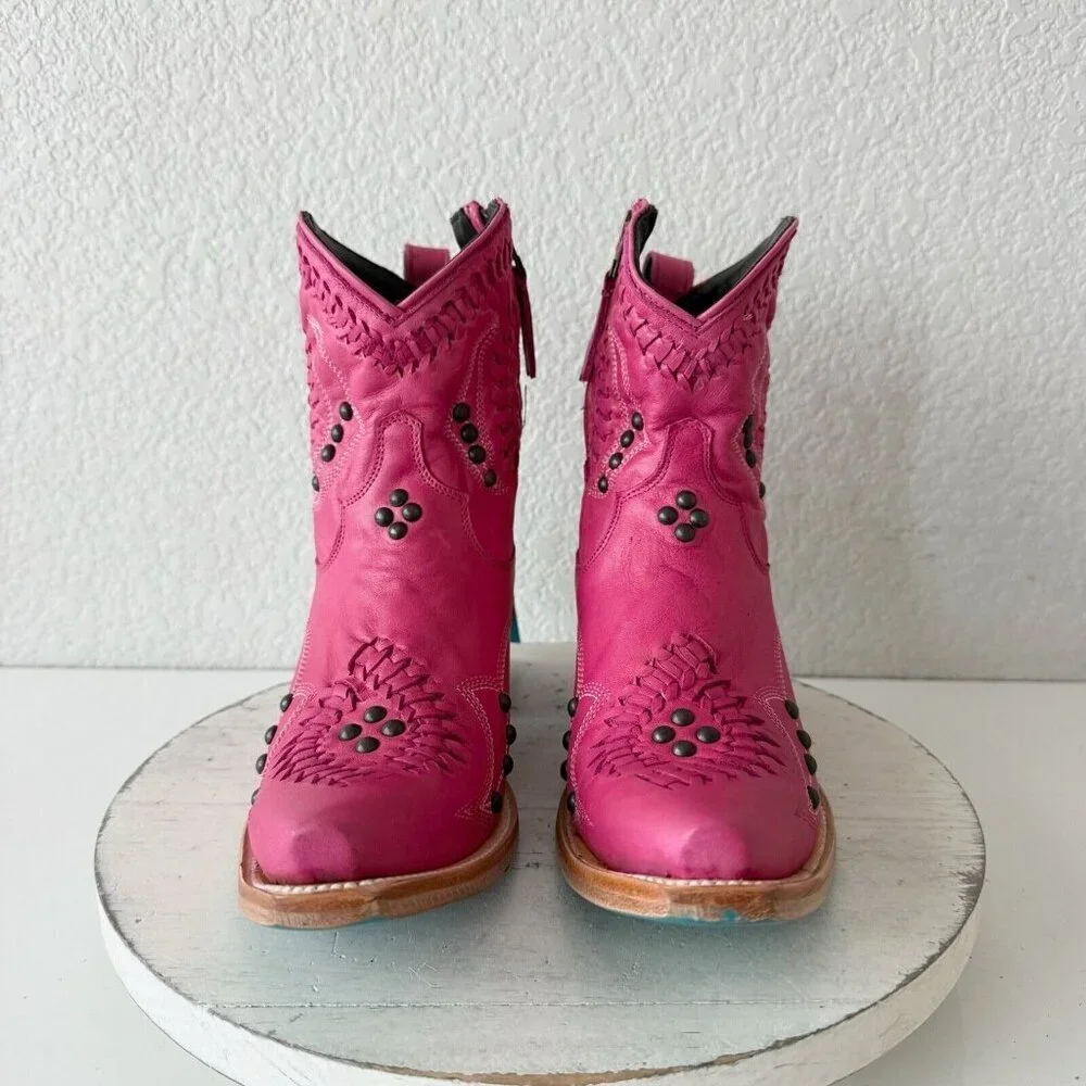 Lane COSSETTE Womens Cowboy Booties Pink Western Short Ankle Boots Snip Toe 7.5